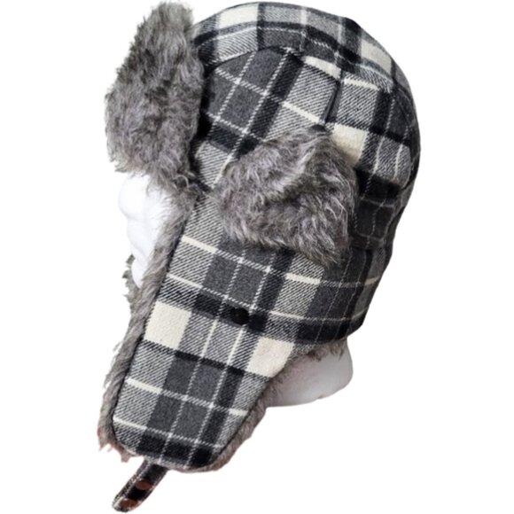 USPA ACCESSORIES Black White & Gray Plaid Faux Fur Trapper Hat - Men's One Size - Picture 3 of 7